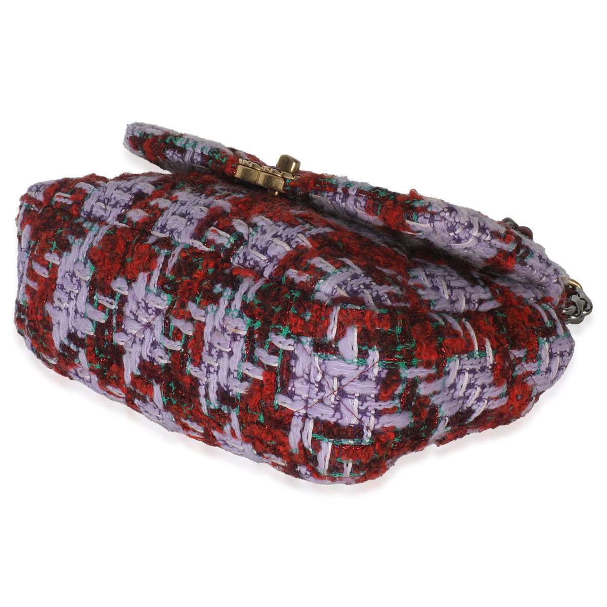 Purple Red Quilted Tweed Small Chanel 19 Flap Bag