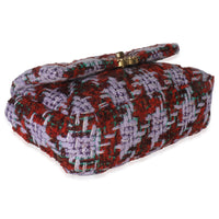 Purple Red Quilted Tweed Small Chanel 19 Flap Bag