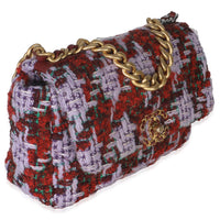 Purple Red Quilted Tweed Small Chanel 19 Flap Bag