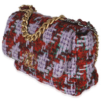 Purple Red Quilted Tweed Small Chanel 19 Flap Bag