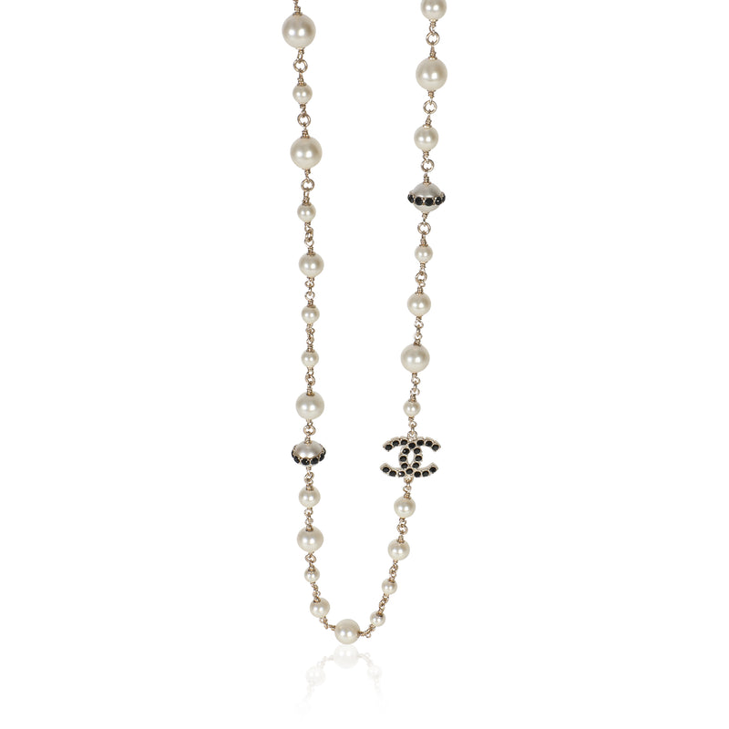 Gold-Plated  2020 Black Strass CC Station Necklace