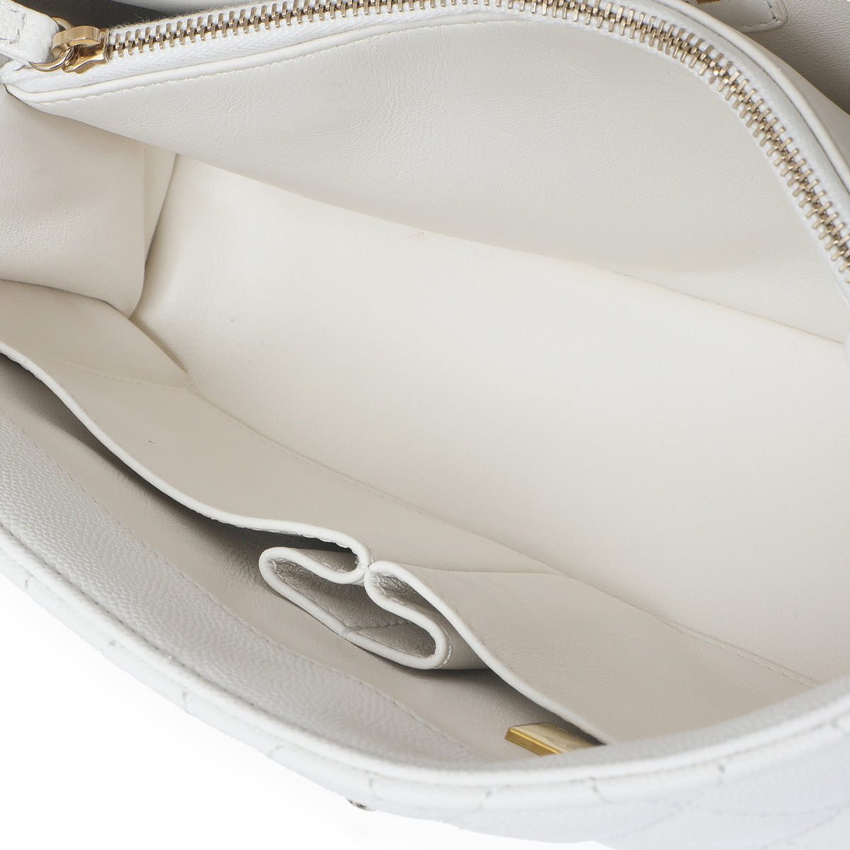 White Quilted Caviar Medium Coco Top Handle Handbag