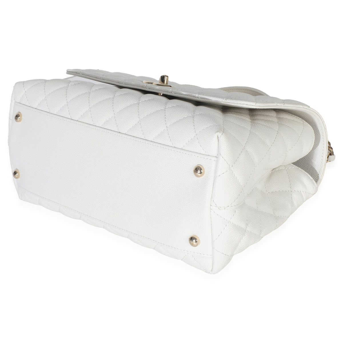 White Quilted Caviar Medium Coco Top Handle Handbag