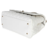 White Quilted Caviar Medium Coco Top Handle Handbag
