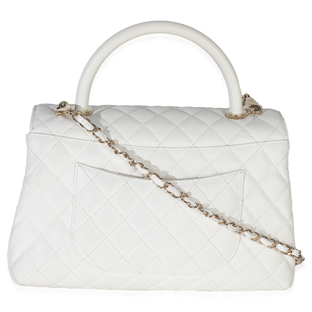 White Quilted Caviar Medium Coco Top Handle Handbag