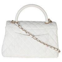 White Quilted Caviar Medium Coco Top Handle Handbag