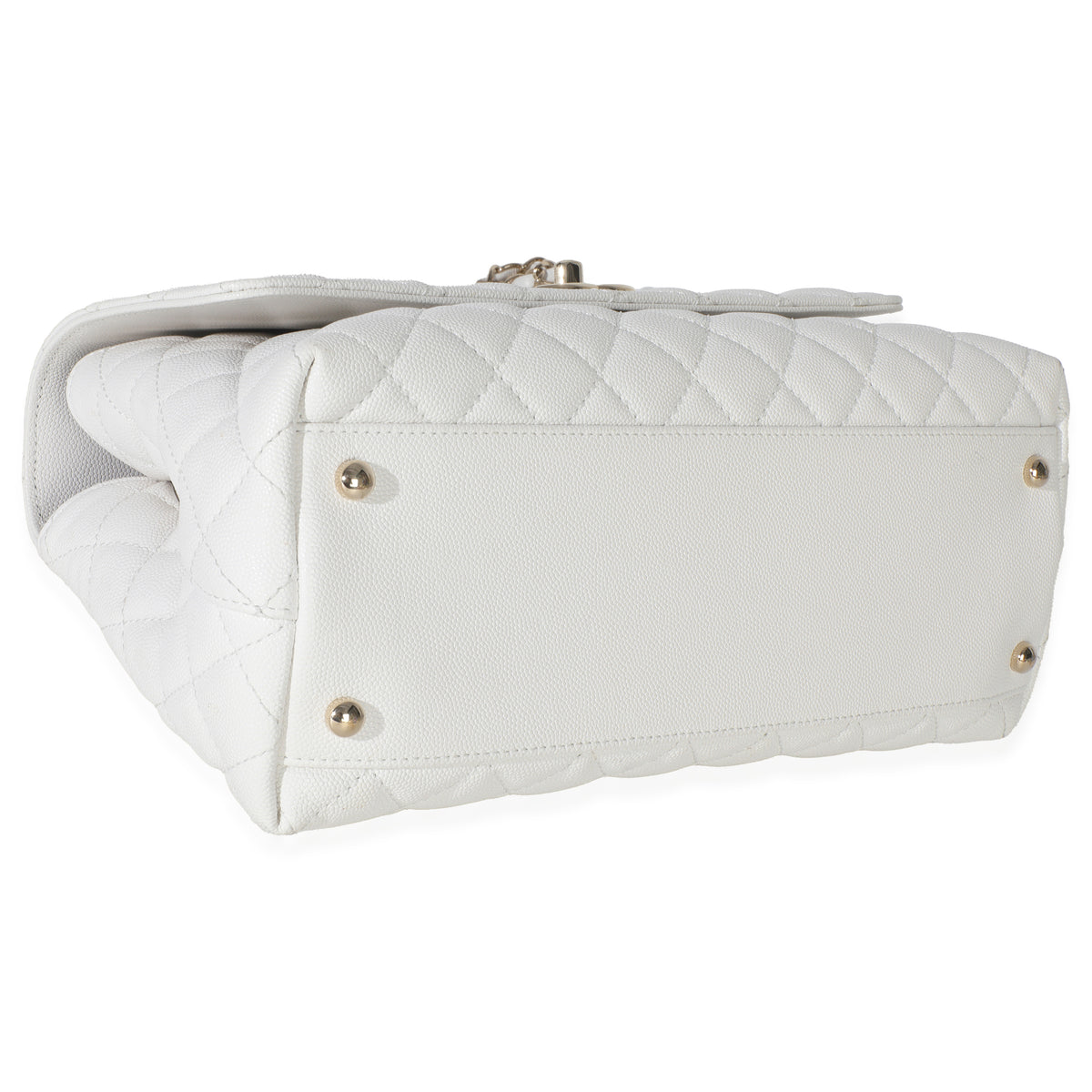 White Quilted Caviar Medium Coco Top Handle Handbag
