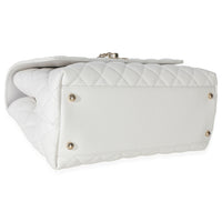 White Quilted Caviar Medium Coco Top Handle Handbag