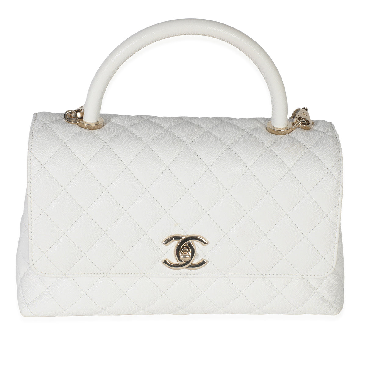 White Quilted Caviar Medium Coco Top Handle Handbag