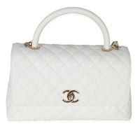 White Quilted Caviar Medium Coco Top Handle Handbag