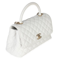 White Quilted Caviar Medium Coco Top Handle Handbag
