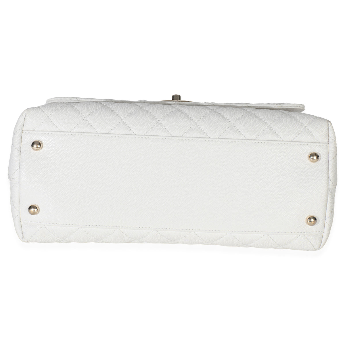 White Quilted Caviar Medium Coco Top Handle Handbag