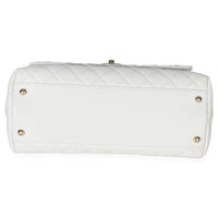 White Quilted Caviar Medium Coco Top Handle Handbag