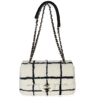 Black White CC Square Print Shearling Medium Flap Bag