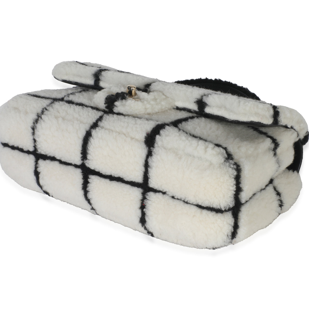 Black White CC Square Print Shearling Medium Flap Bag