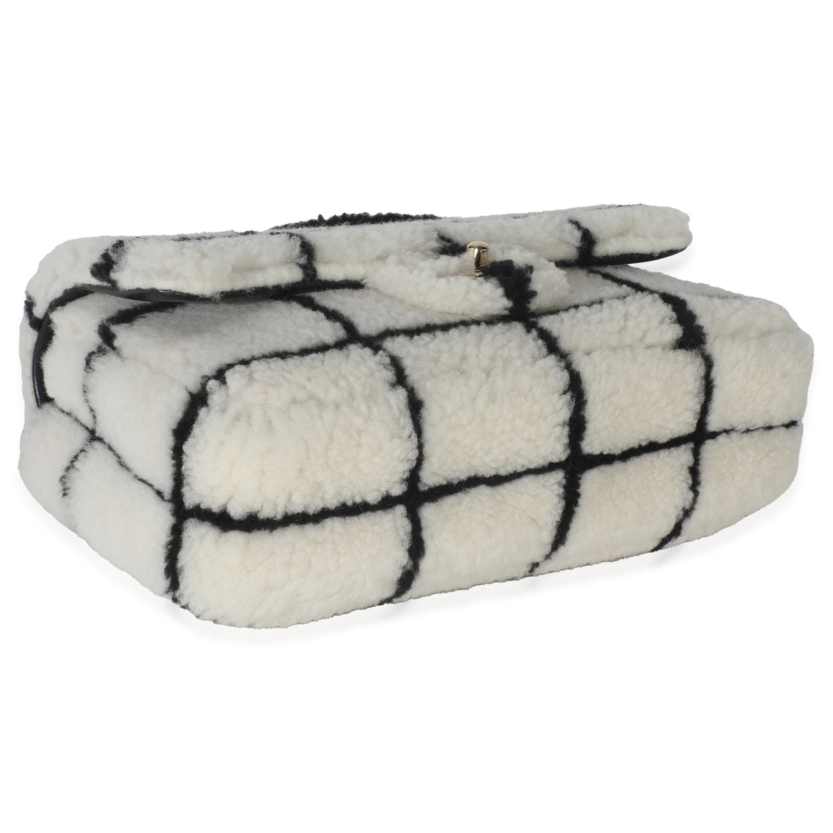 Black White CC Square Print Shearling Medium Flap Bag
