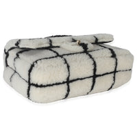 Black White CC Square Print Shearling Medium Flap Bag