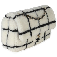 Black White CC Square Print Shearling Medium Flap Bag