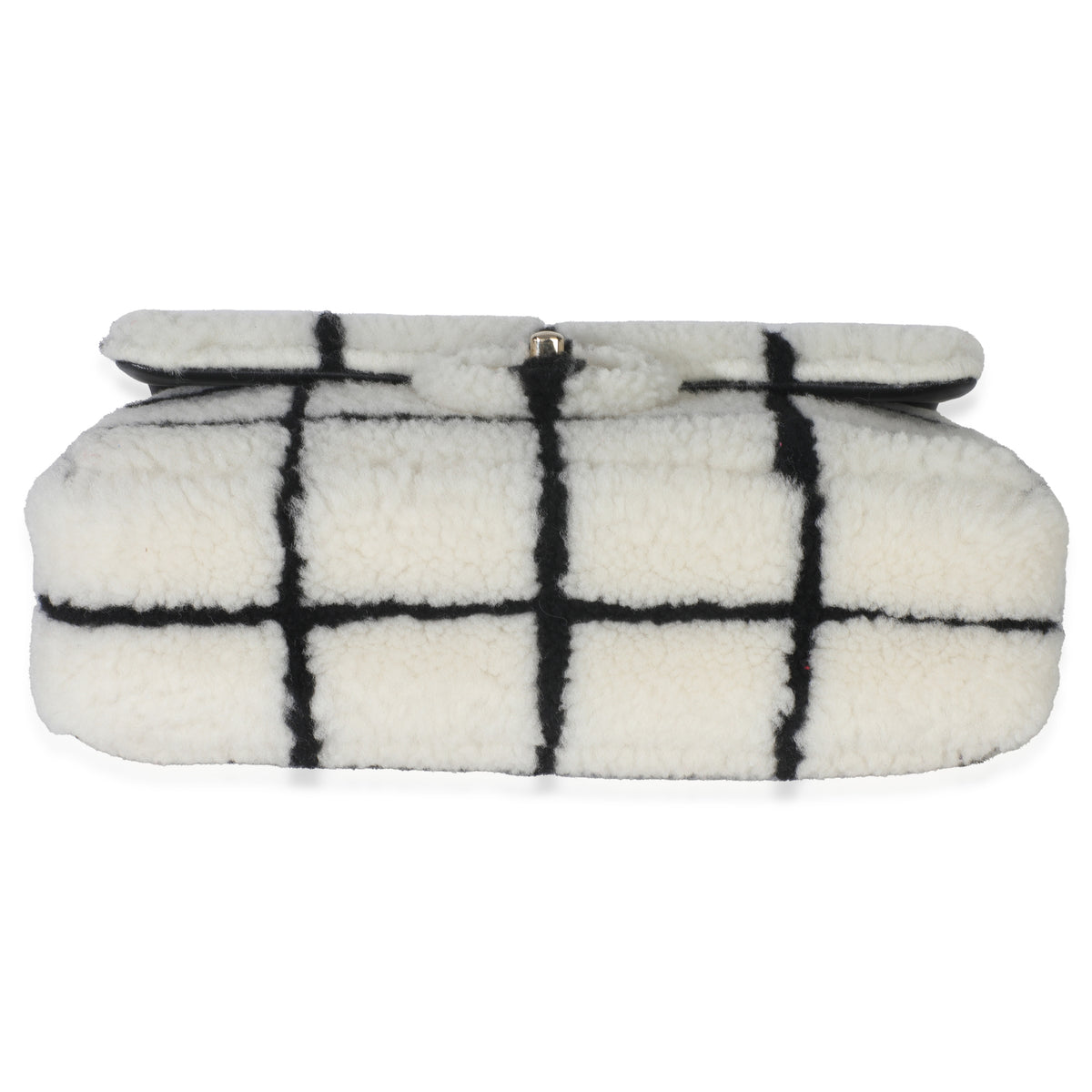 Black White CC Square Print Shearling Medium Flap Bag