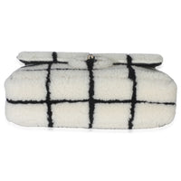 Black White CC Square Print Shearling Medium Flap Bag