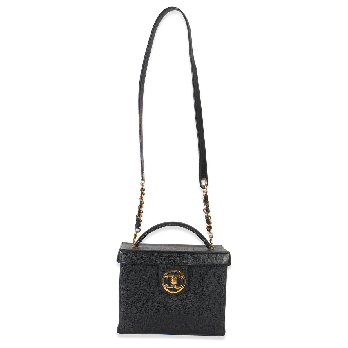 Chanel 24K Vintage Black Caviar Vanity Box Train Case Handbag av