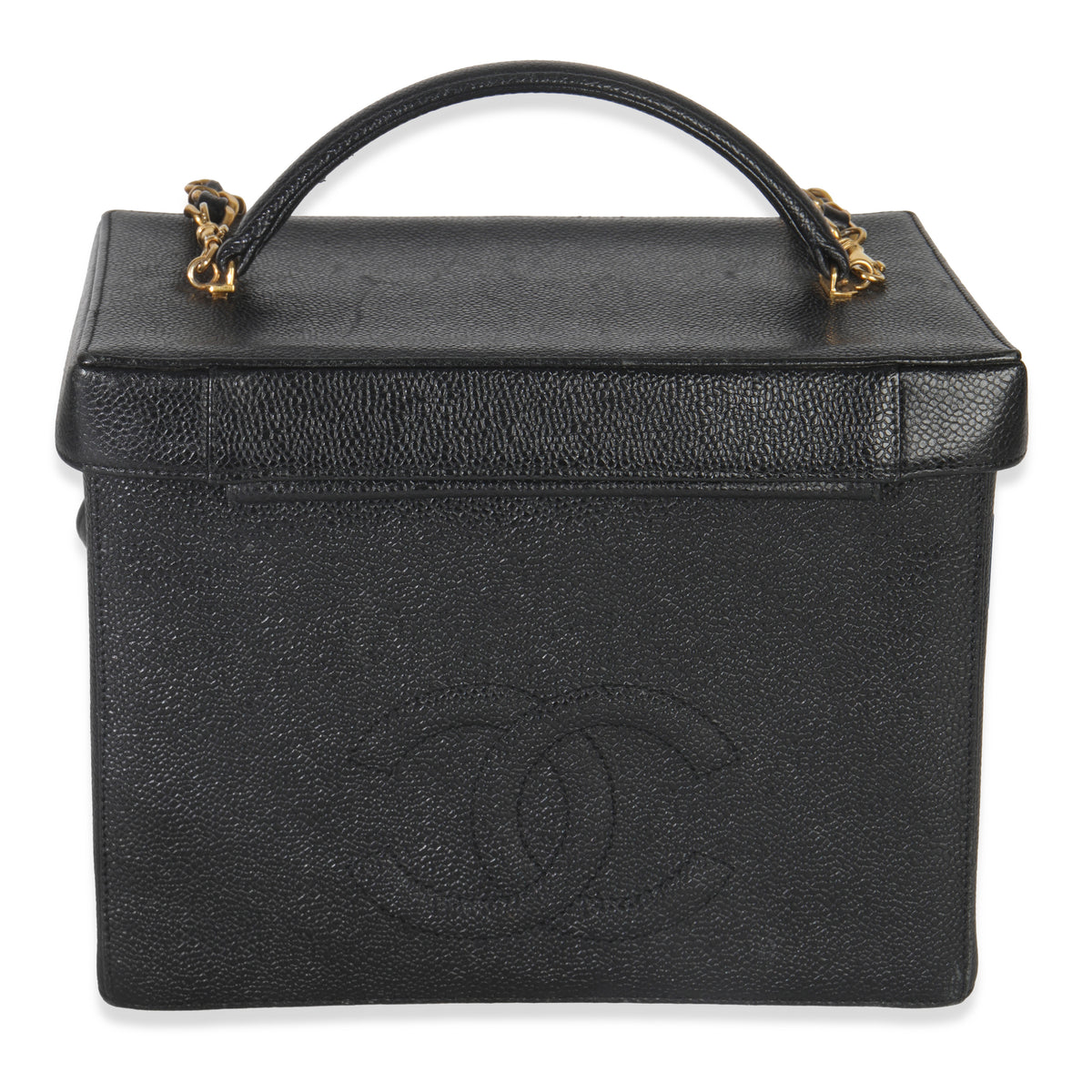 Chanel 24K Vintage Black Caviar Vanity Box Train Case Handbag bv