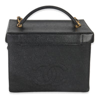 Chanel 24K Vintage Black Caviar Vanity Box Train Case Handbag bv