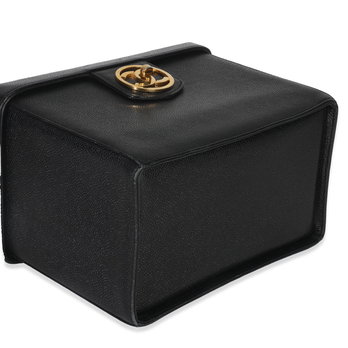 Chanel 24K Vintage Black Caviar Vanity Box Train Case Handbag clasp
