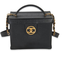 Chanel 24K Vintage Black Caviar Vanity Box Train Case Handbag fv