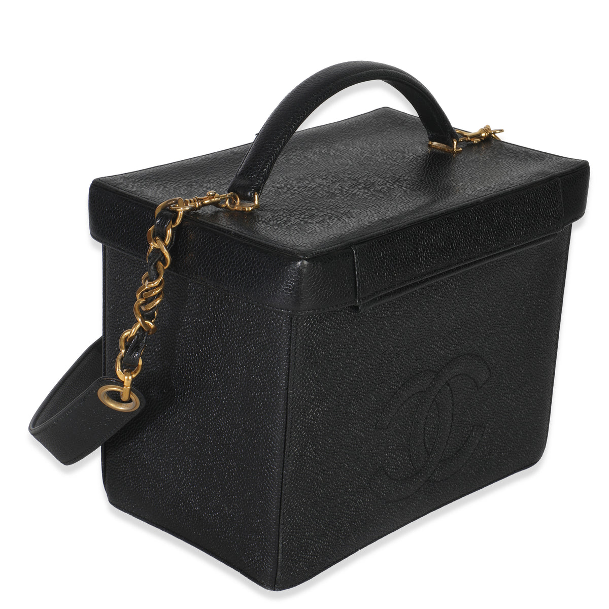 Chanel 24K Vintage Black Caviar Vanity Box Train Case Handbag pv