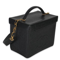 Chanel 24K Vintage Black Caviar Vanity Box Train Case Handbag pv