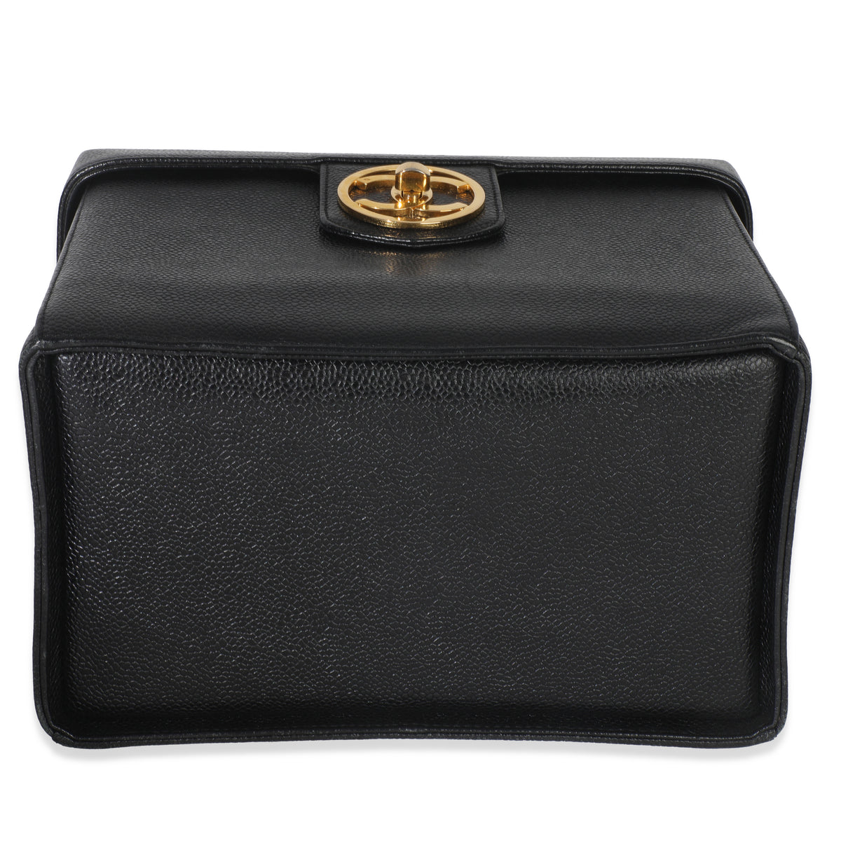 Chanel 24K Vintage Black Caviar Vanity Box Train Case Handbag stamp