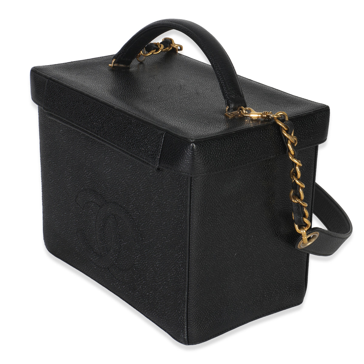 Chanel 24K Vintage Black Caviar Vanity Box Train Case Handbag sv