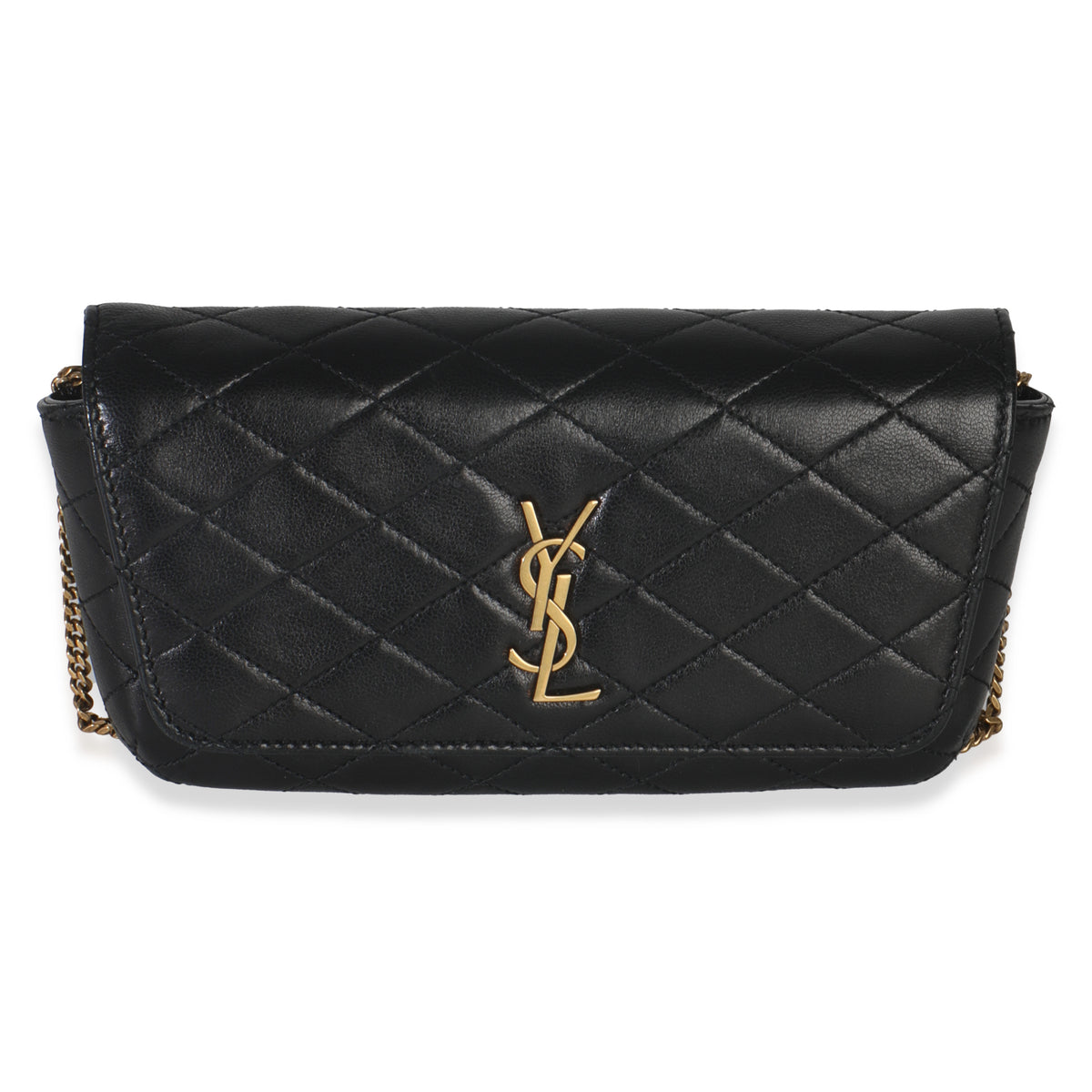 Black Quilted Lambskin Gaby Chain Phone Case