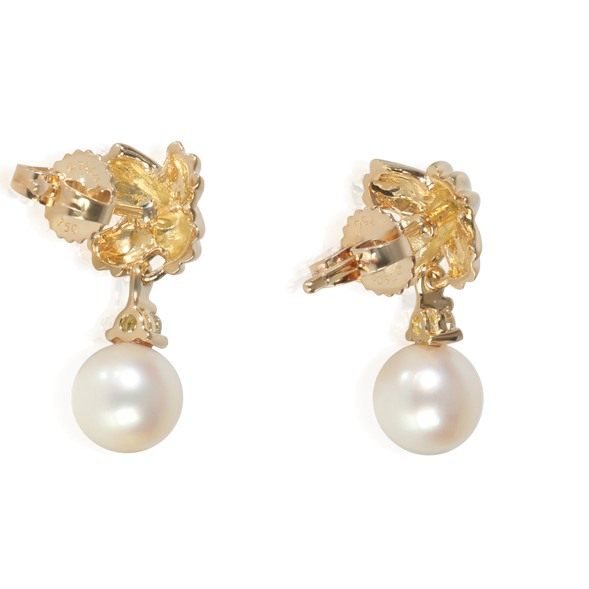 Yellow Gold Pearl and Diamond Signature X Earrings