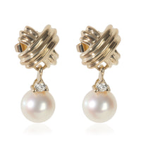 Yellow Gold Pearl and Diamond Signature X Earrings
