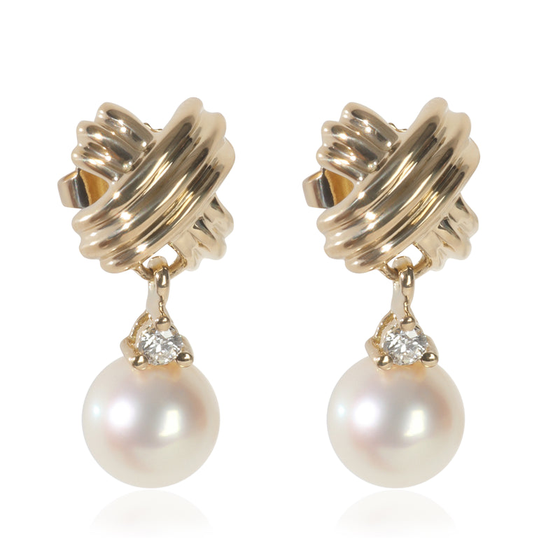 Yellow Gold Pearl and Diamond Signature X Earrings