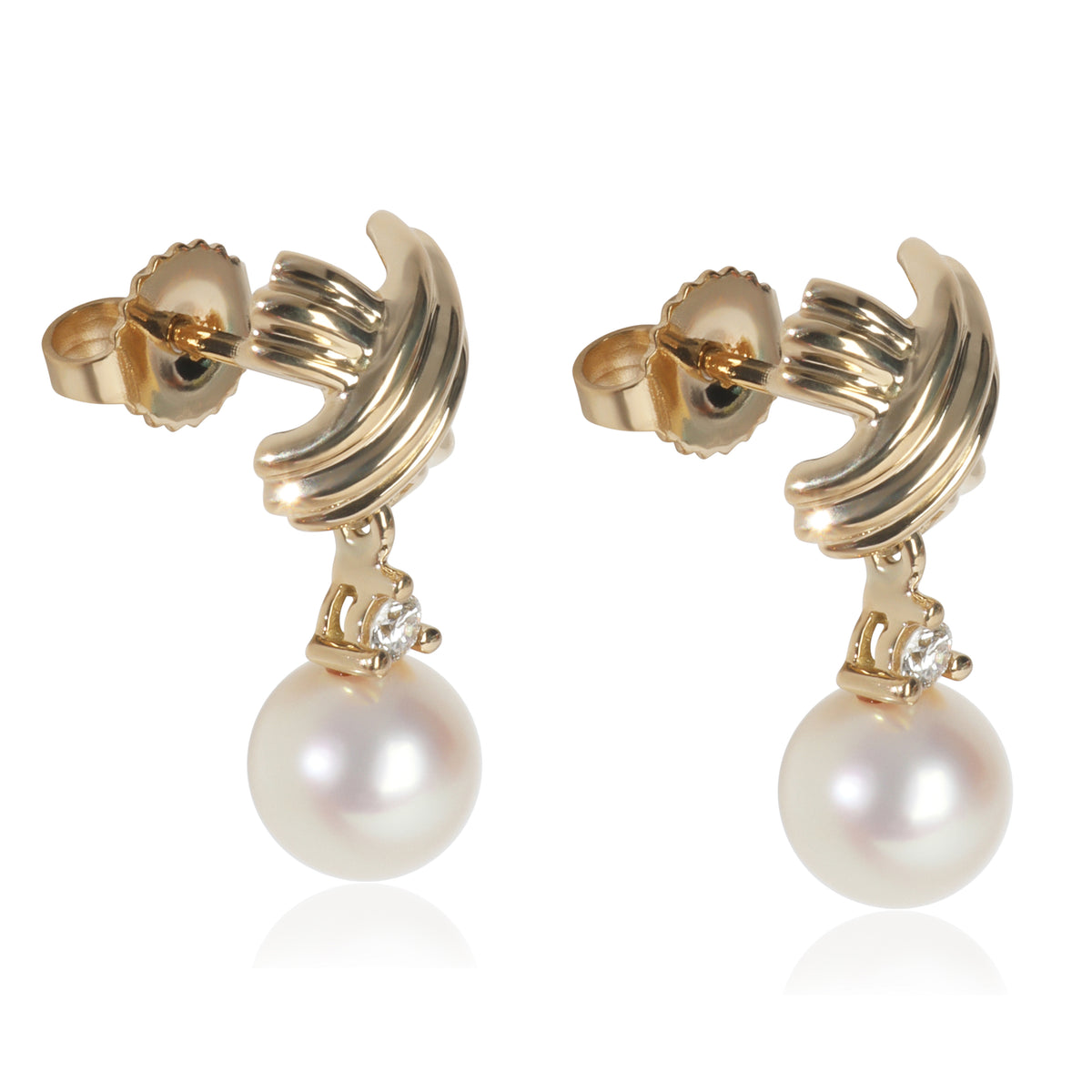 Yellow Gold Pearl and Diamond Signature X Earrings