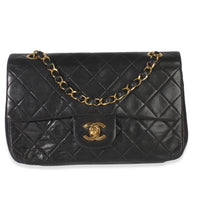 Chanel 24k Vintage Black Quilted Medium Classic Double Flap Bag Handbag fv