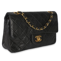 Chanel 24k Vintage Black Quilted Medium Classic Double Flap Bag Handbag pv