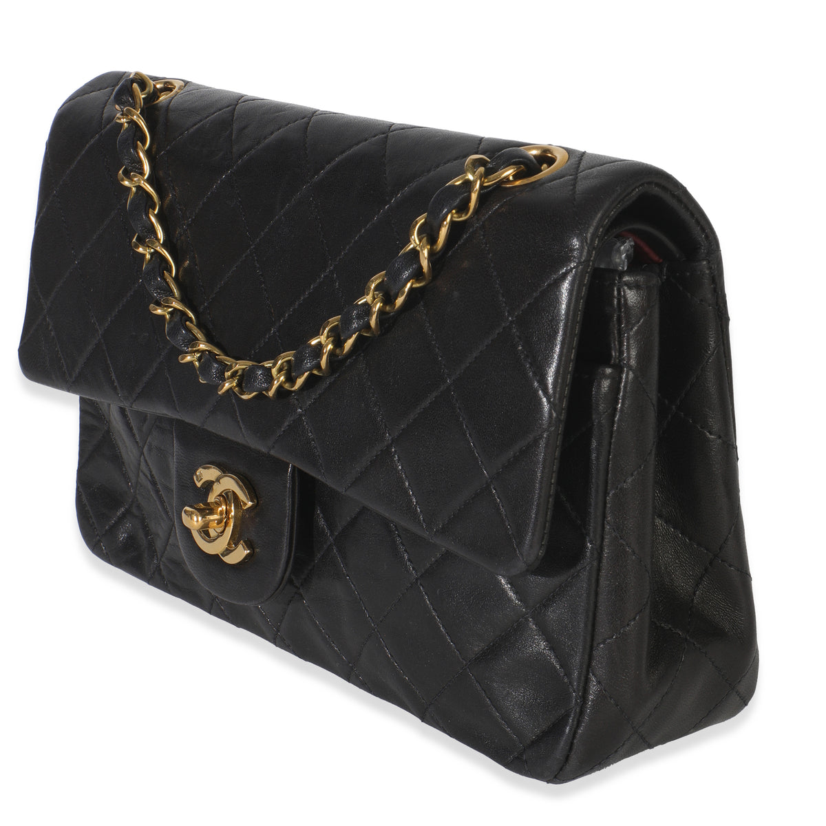 Chanel 24k Vintage Black Quilted Medium Classic Double Flap Bag Handbag sv