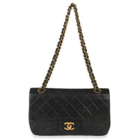 24k Vintage Black Quilted Medium Classic Double Flap Bag