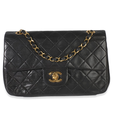 24k Vintage Black Quilted Medium Classic Double Flap Bag