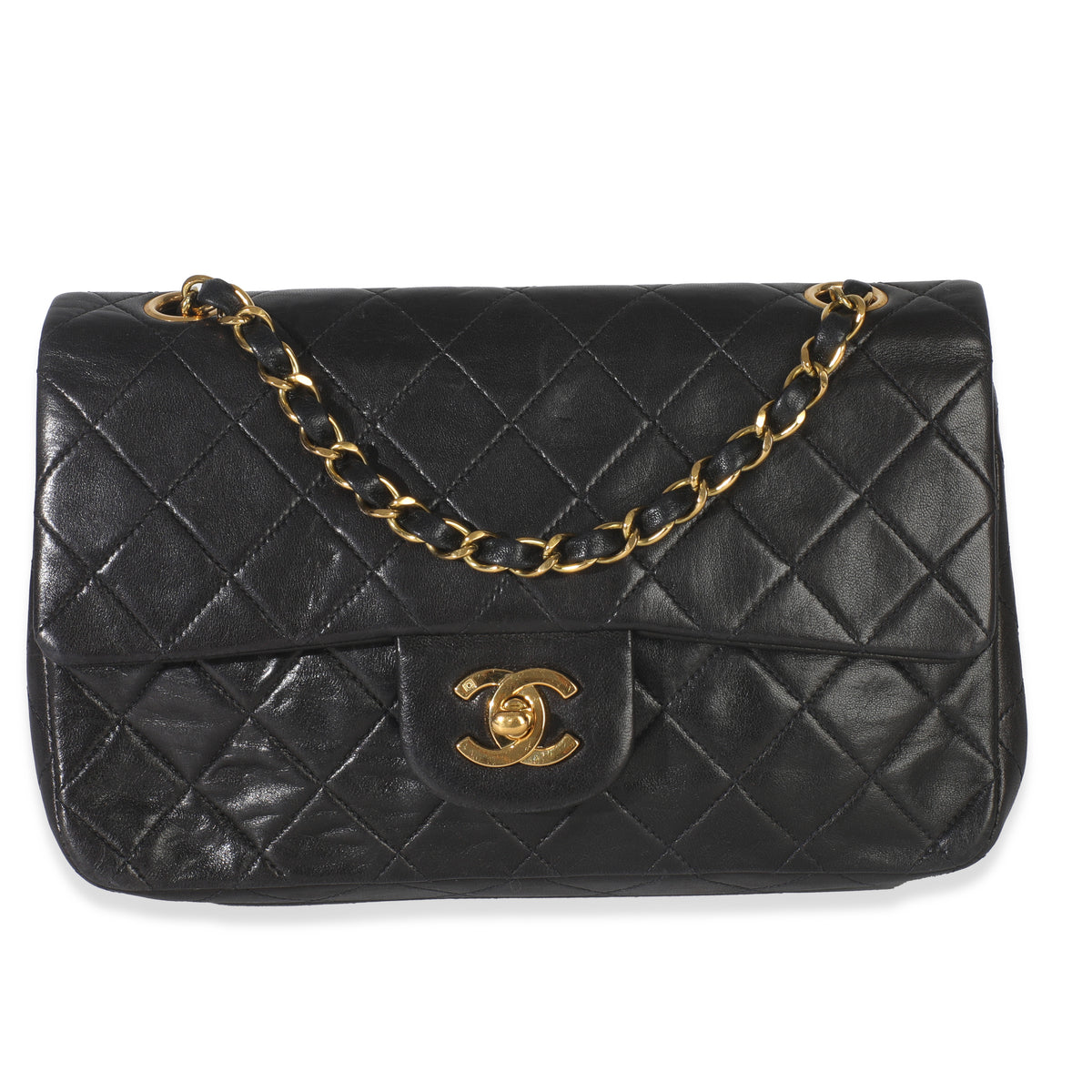 24k Vintage Black Quilted Medium Classic Double Flap Bag