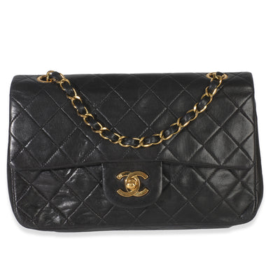 24k Vintage Black Quilted Medium Classic Double Flap Bag