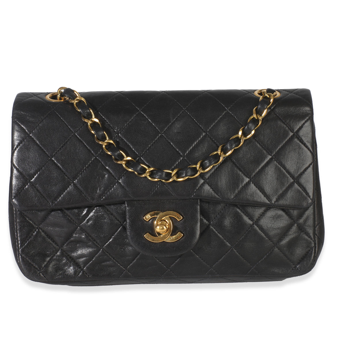 24k Vintage Black Quilted Medium Classic Double Flap Bag