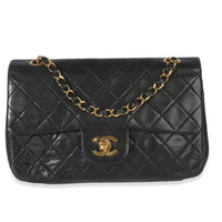 24k Vintage Black Quilted Medium Classic Double Flap Bag