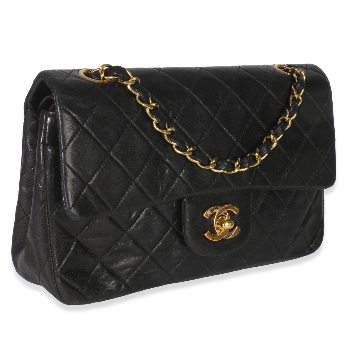 24k Vintage Black Quilted Medium Classic Double Flap Bag