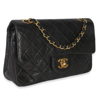 24k Vintage Black Quilted Medium Classic Double Flap Bag