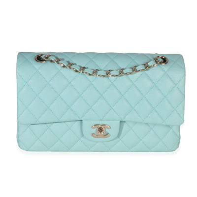 Light Blue Quilted Caviar Medium Classic Double Flap Bag
